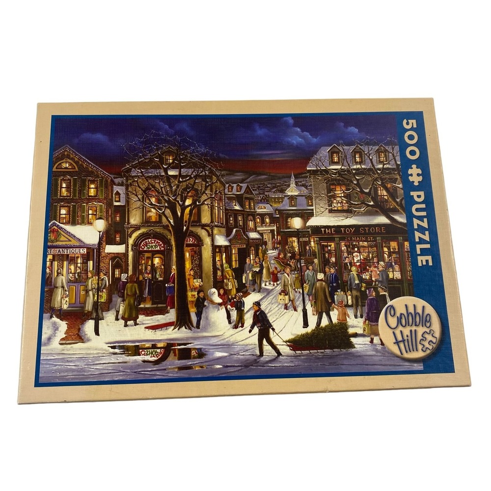 Cobble Hill 500 Piece Jigsaw Puzzle Christmas Village Snowy Night Toy Store Shop